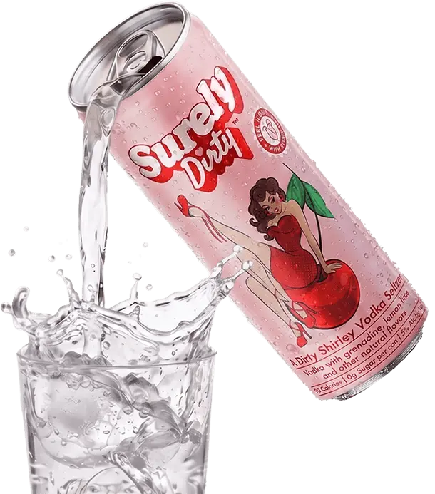 Surely Dirty cherry drink can pouring over ice.