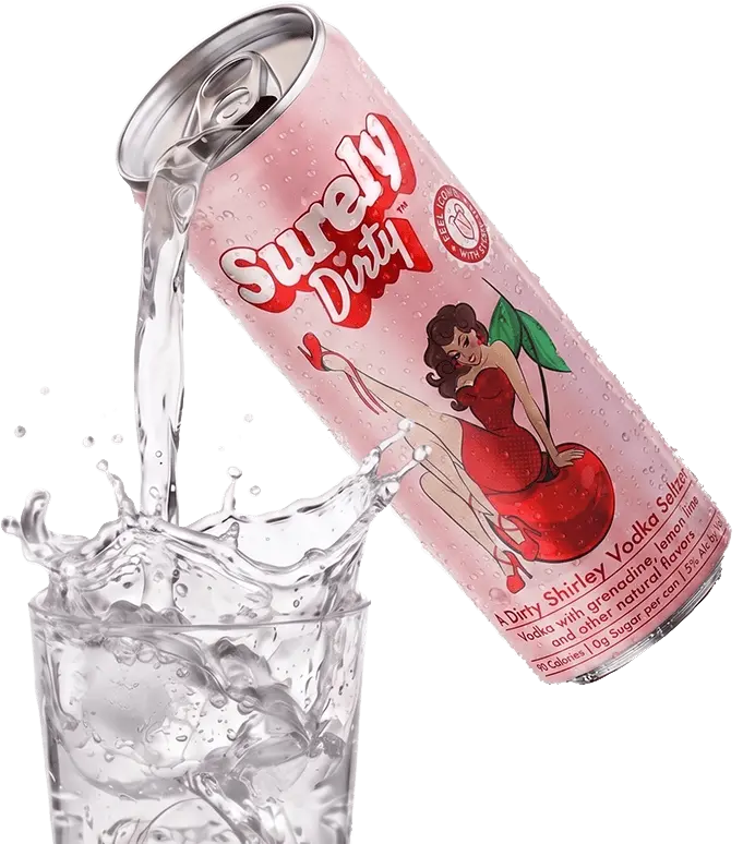 Surely Dirty cherry drink can pouring over ice.